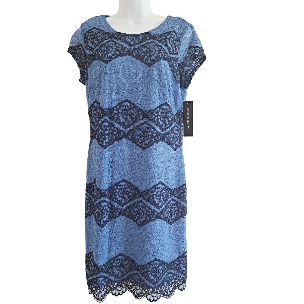 Sharagano Lace Overlay Shift Dress
